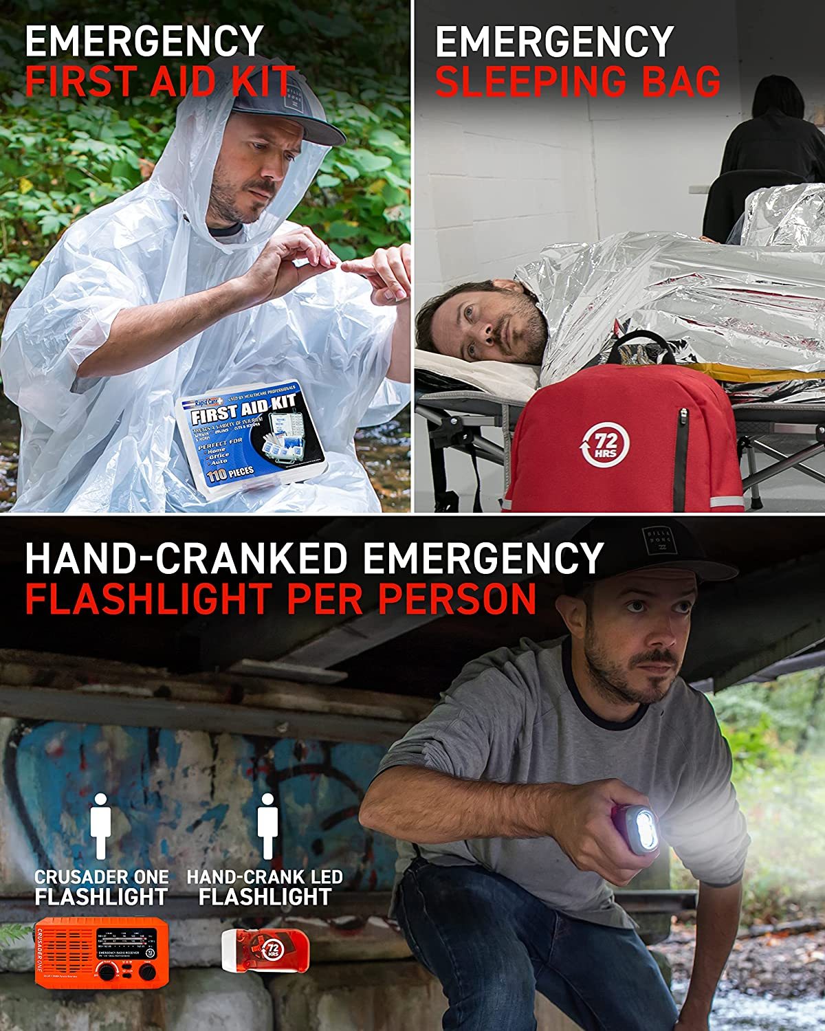 🤕Heavy Duty 72 Hour Bug Out Bag Survival Kit for Earthquake, Hurricane, Tsunami, Winter, Blackout🚑