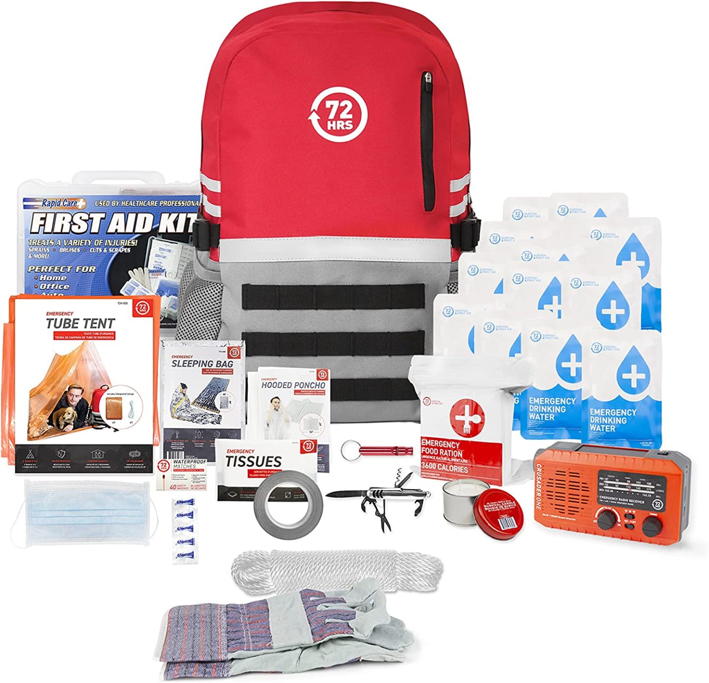 🤕Heavy Duty 72 Hour Bug Out Bag Survival Kit for Earthquake, Hurricane, Tsunami, Winter, Blackout🚑