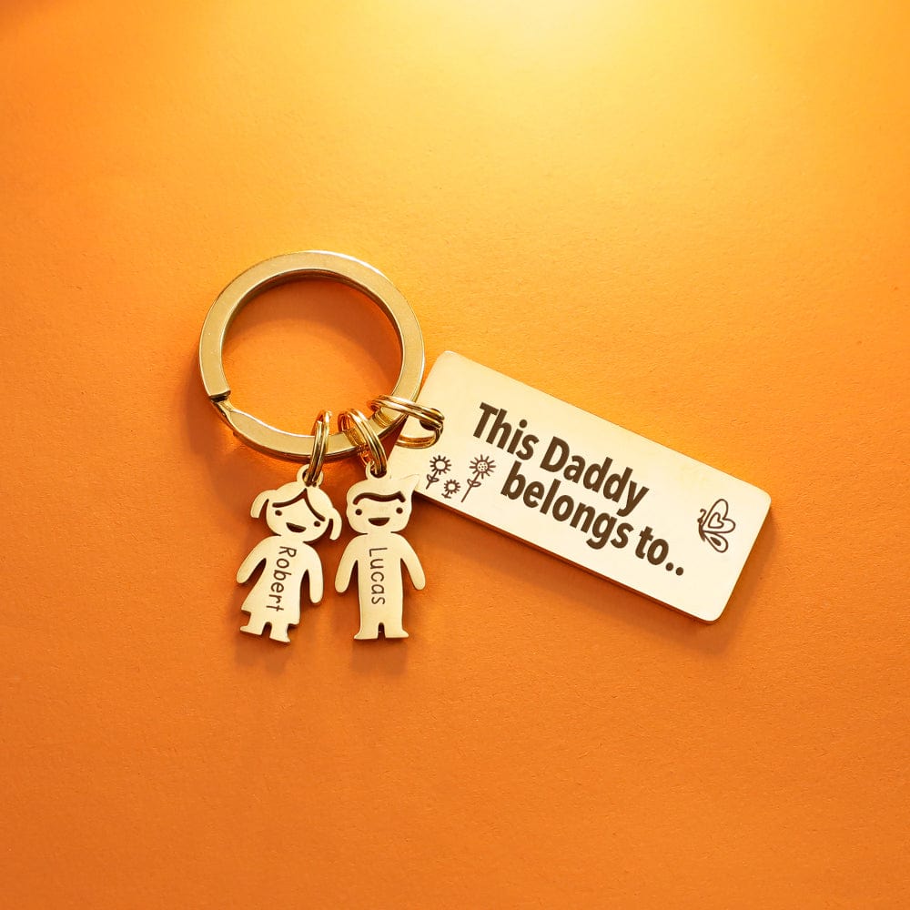 1 Charm - Father's Day Gift Personalized This Daddy Belongs to.. Keychain With Kids Charm
