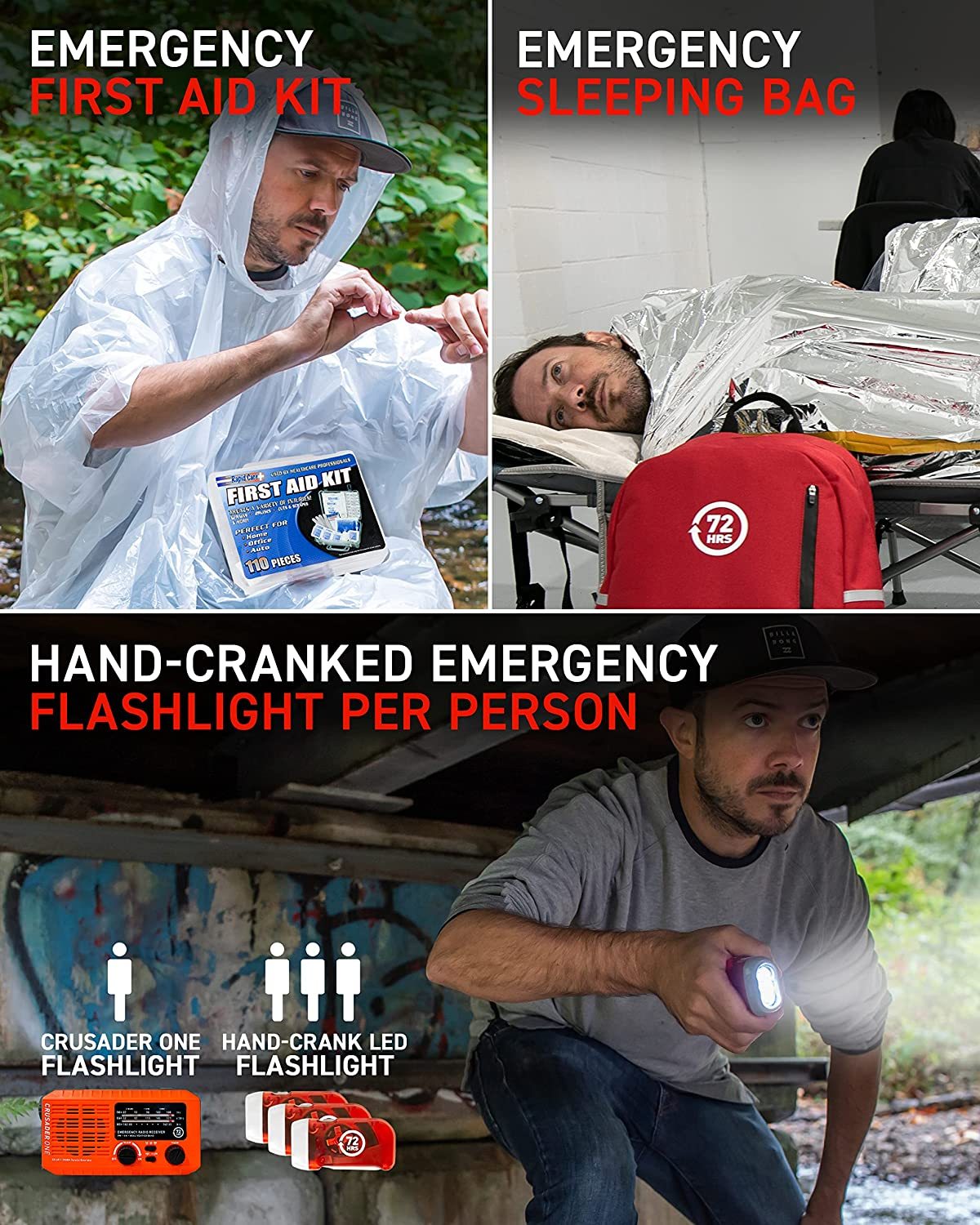 🤕Heavy Duty 72 Hour Bug Out Bag Survival Kit for Earthquake, Hurricane, Tsunami, Winter, Blackout🚑