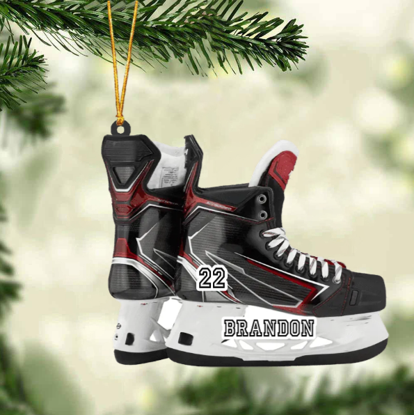 Personalized Hockey Skates Acrylic Christmas Ornament