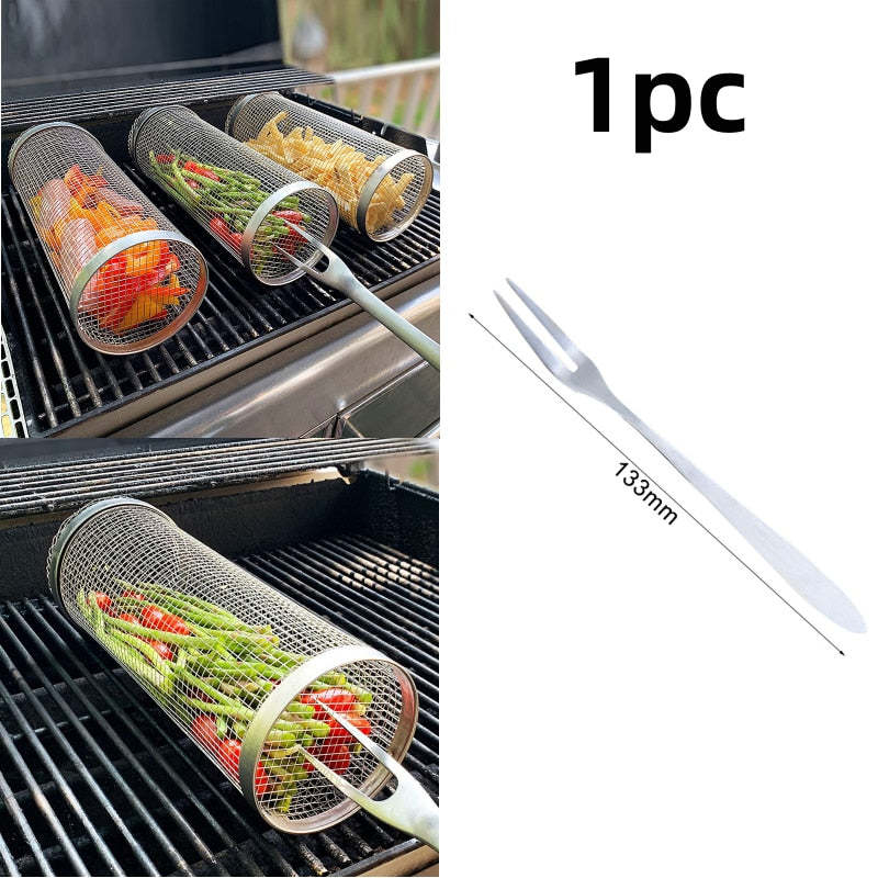🔥Summer Hot Sale-BBQ outdoor grill net / Barbecue stainless steel wire mesh cylinder
