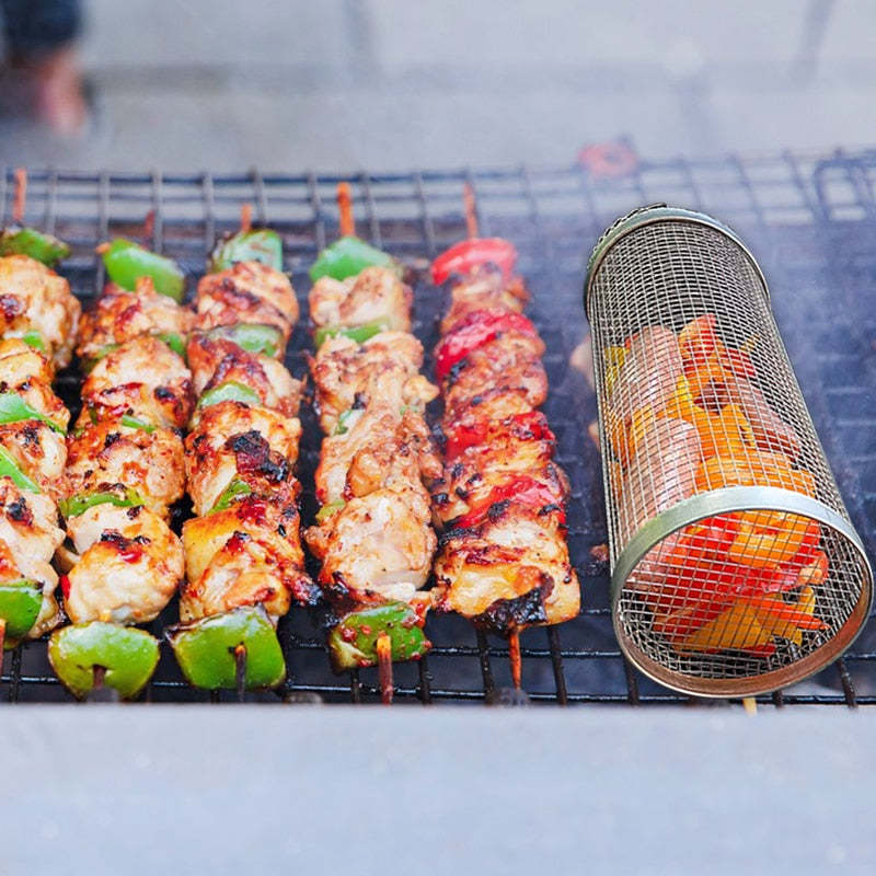 🔥Summer Hot Sale-BBQ outdoor grill net / Barbecue stainless steel wire mesh cylinder