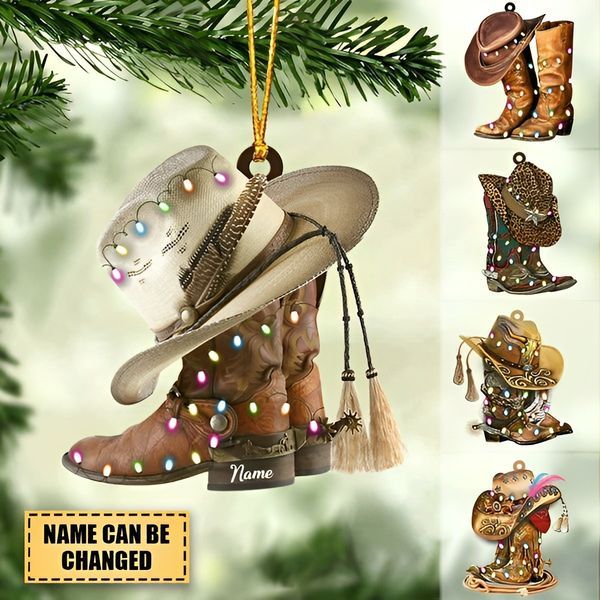 Personalized BOOTS AND HAT COWBOY Christmas Light Ornament