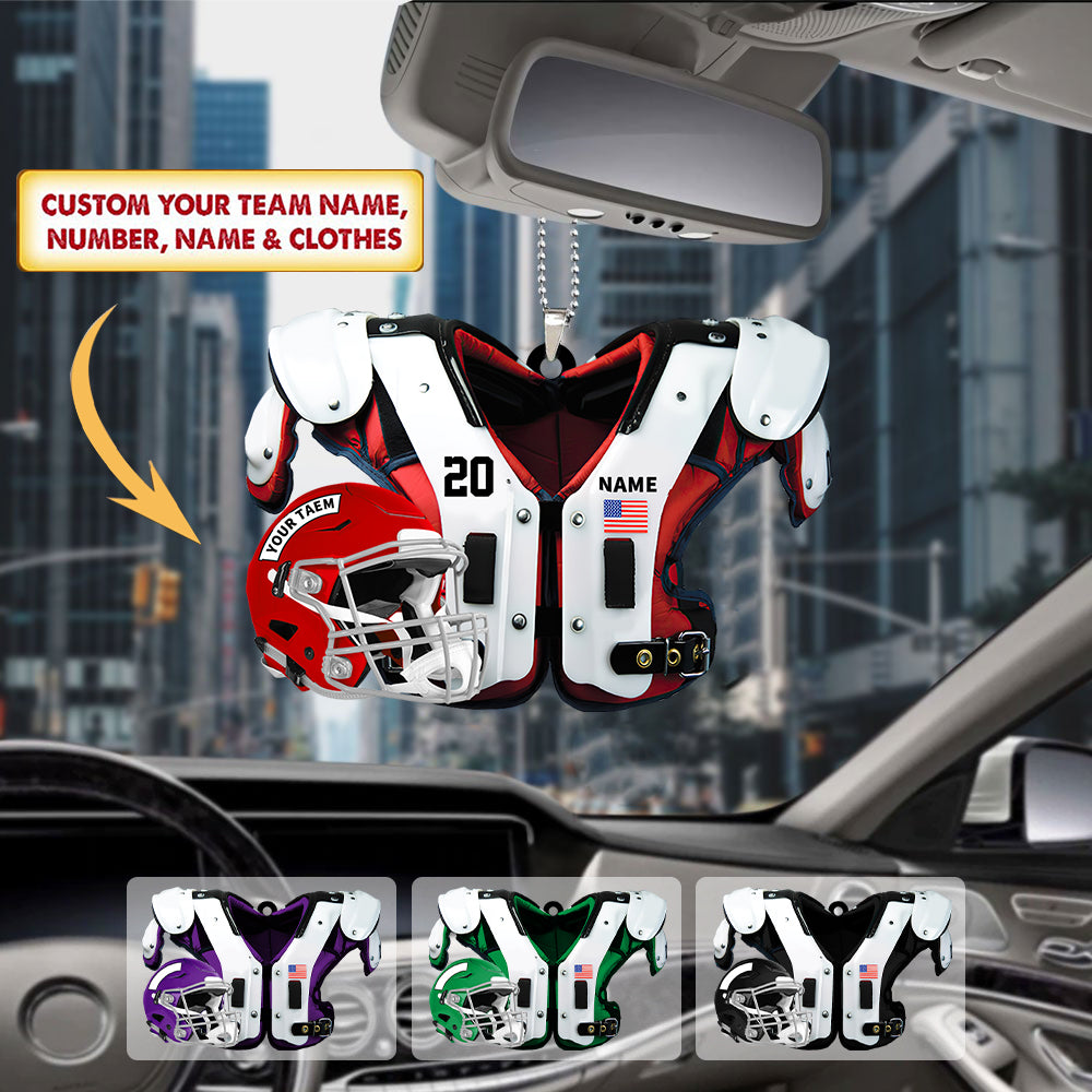Personalized American Football Shoulder Pads And Helmet Car Hanging Or