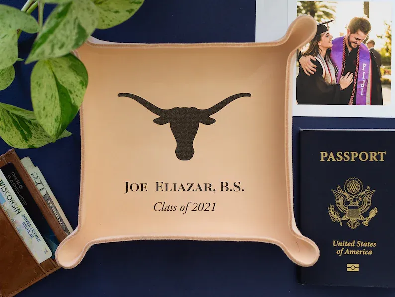 College Graduate Gift / Custom Leather Tray / Graduation Gift Ideas / Custom gift with University Seal, name / Class of 2021