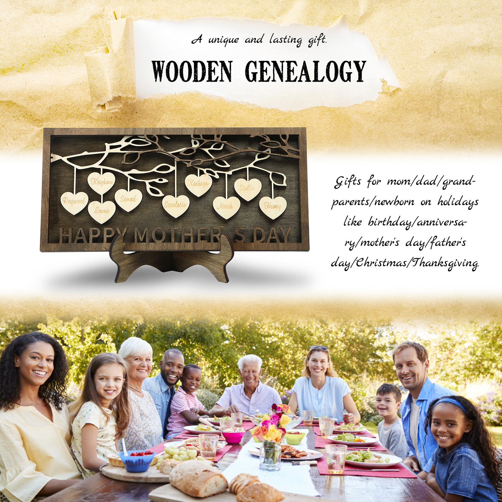 13 Names Personalized Family Tree Frame Wood Frame 13 Family Members
