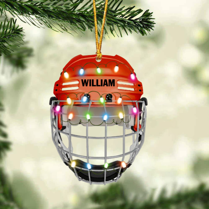 Ice Hockey Helmet With Cage - Personalized Christmas Ornament - Gifts