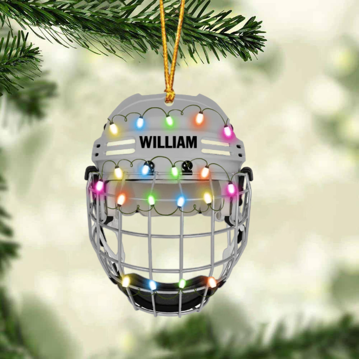 Ice Hockey Helmet With Cage - Personalized Christmas Ornament - Gifts