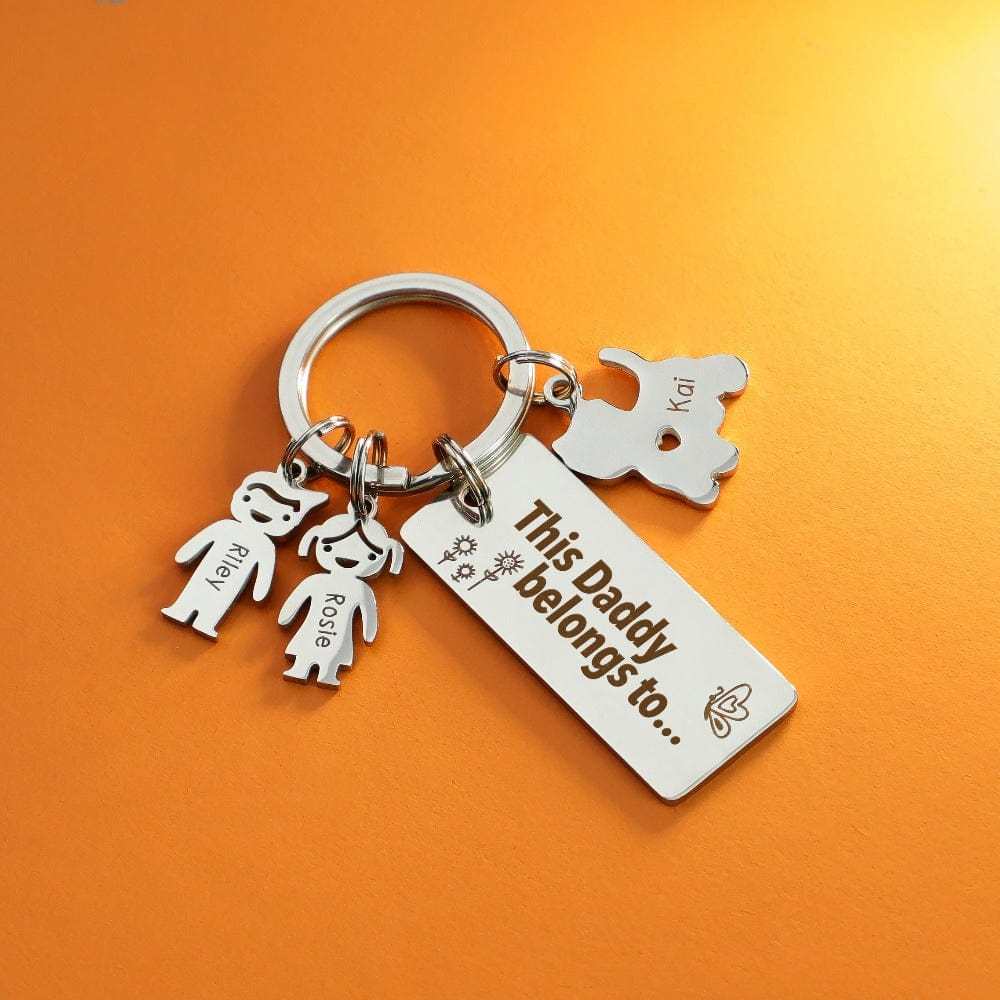 1 Charm - Father's Day Gift Personalized This Daddy Belongs to.. Keychain With Kids Charm