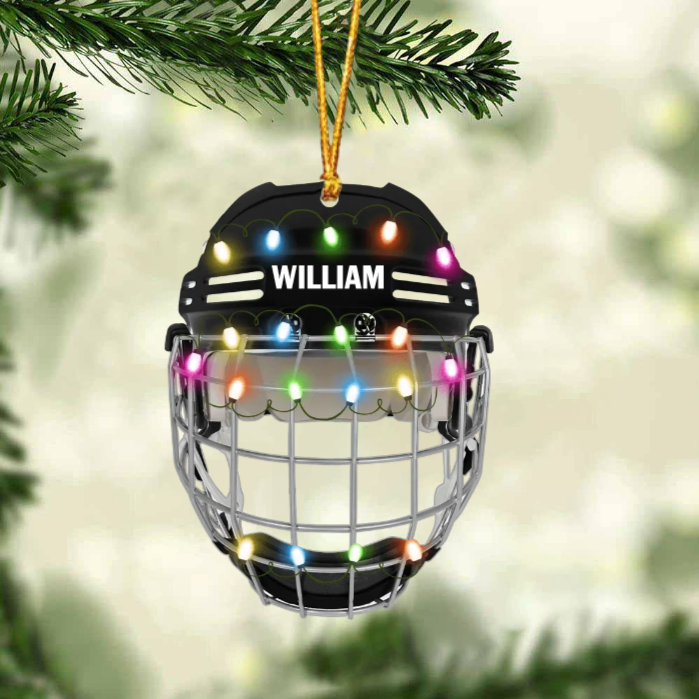 Ice Hockey Helmet With Cage - Personalized Christmas Ornament - Gifts