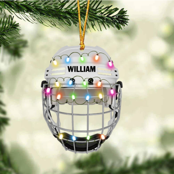 Ice Hockey Helmet With Cage - Personalized Christmas Ornament - Gifts