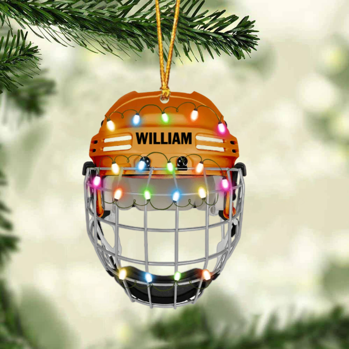 Ice Hockey Helmet With Cage - Personalized Christmas Ornament - Gifts