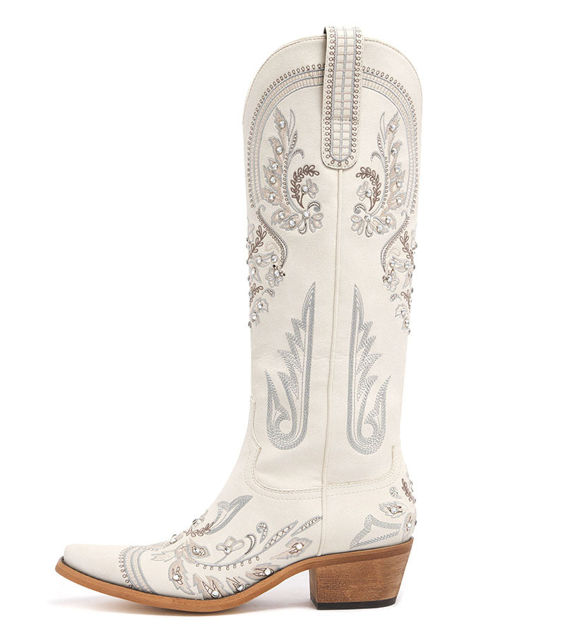 White Embroidered Rhinestone Cowgirl Boots Wedding Western Boots