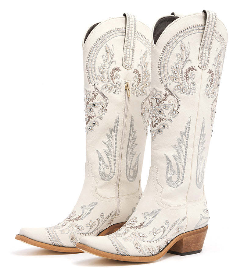 White Embroidered Rhinestone Cowgirl Boots Wedding Western Boots