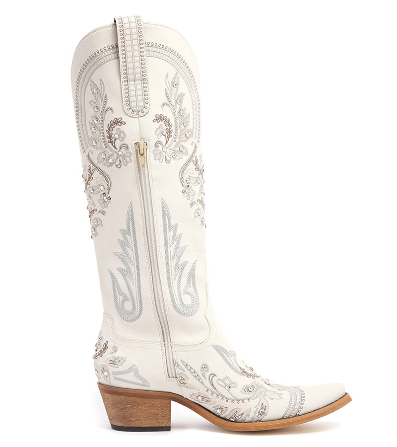 White Embroidered Rhinestone Cowgirl Boots Wedding Western Boots