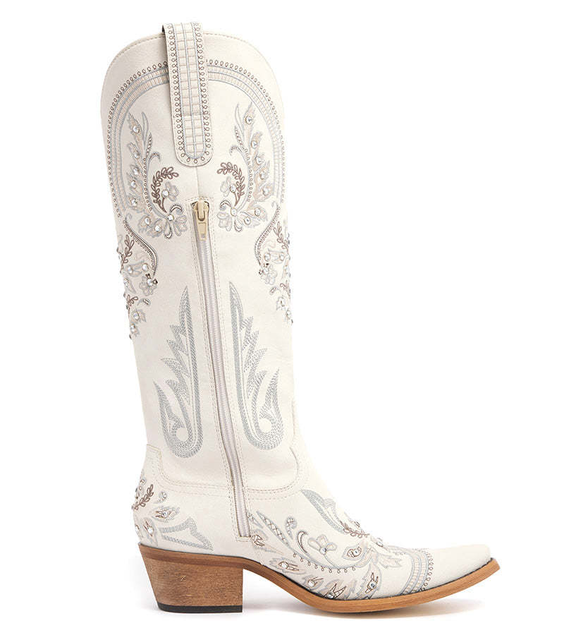 White Embroidered Rhinestone Cowgirl Boots Wedding Western Boots