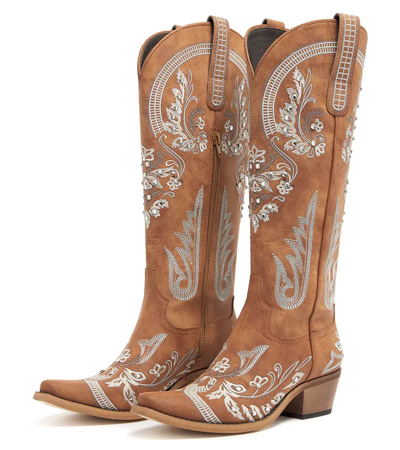 💎White Embroidered Rhinestone Cowgirl Boots Wedding Western Boots👢