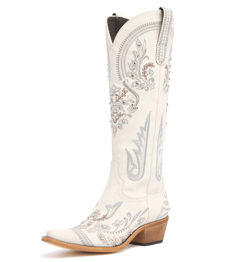 White Embroidered Rhinestone Cowgirl Boots Wedding Western Boots