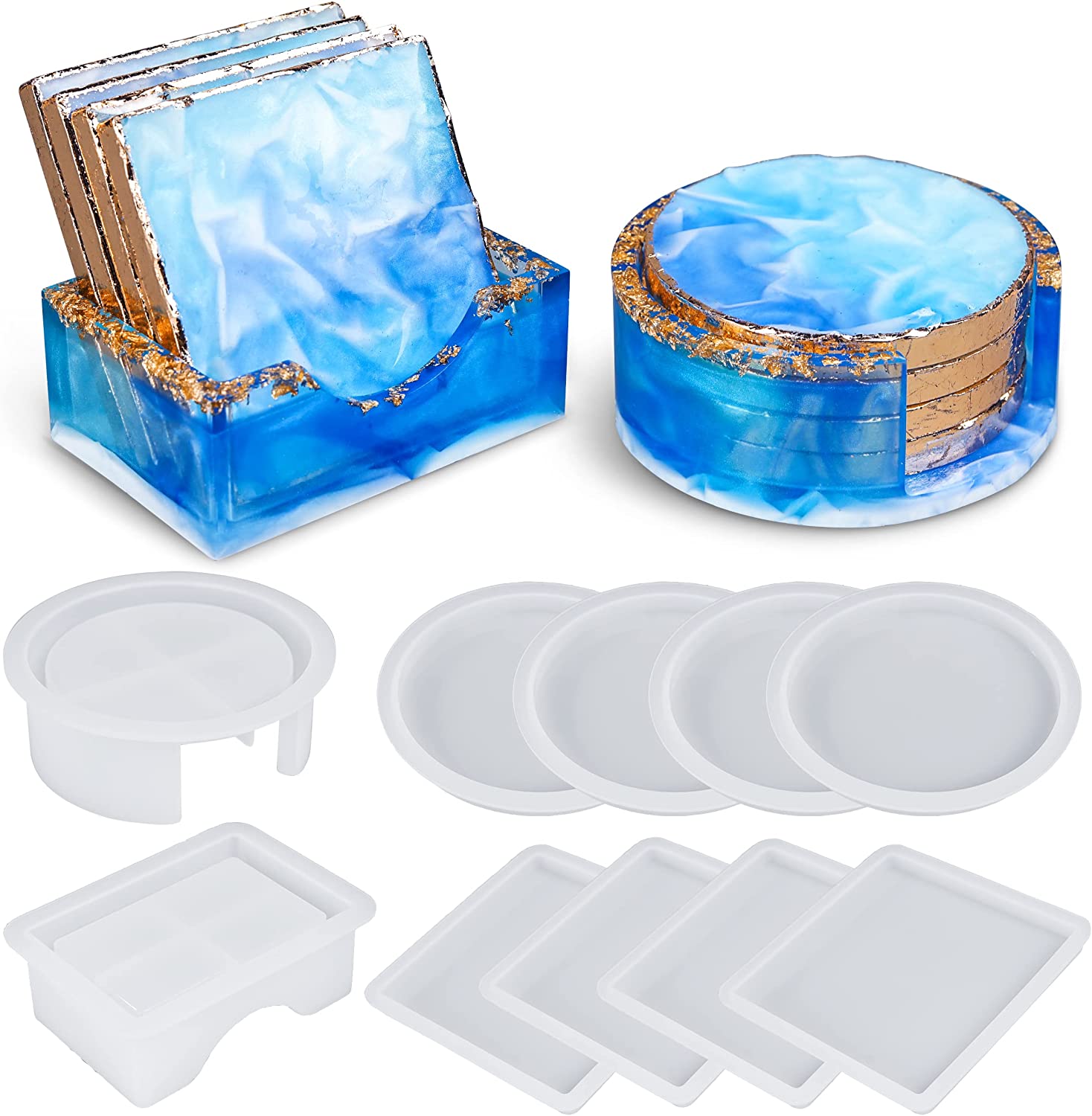 10pcs Resin Coaster Molds Kit with Square and Round Shapes