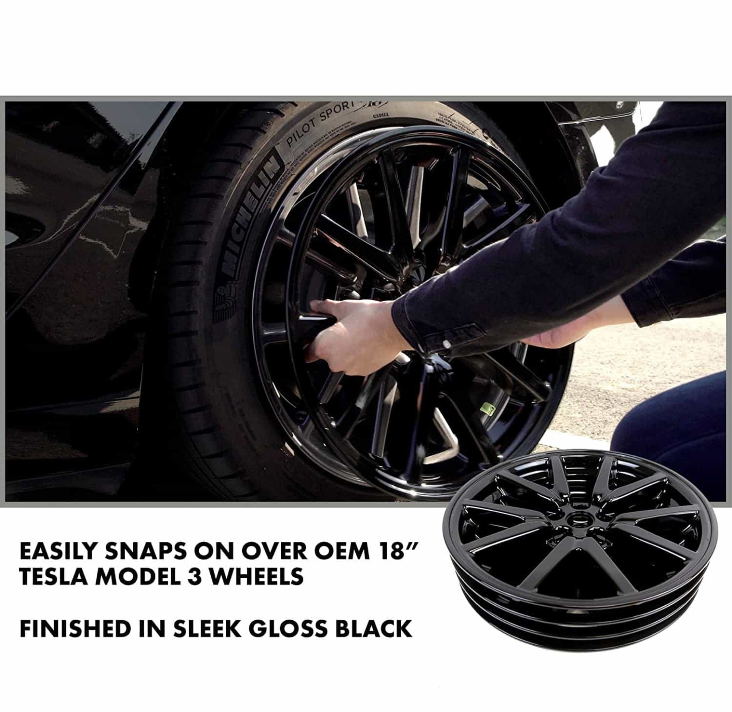 18-Inch Hub Caps fits Tesla Model 3 (4 pcs)
