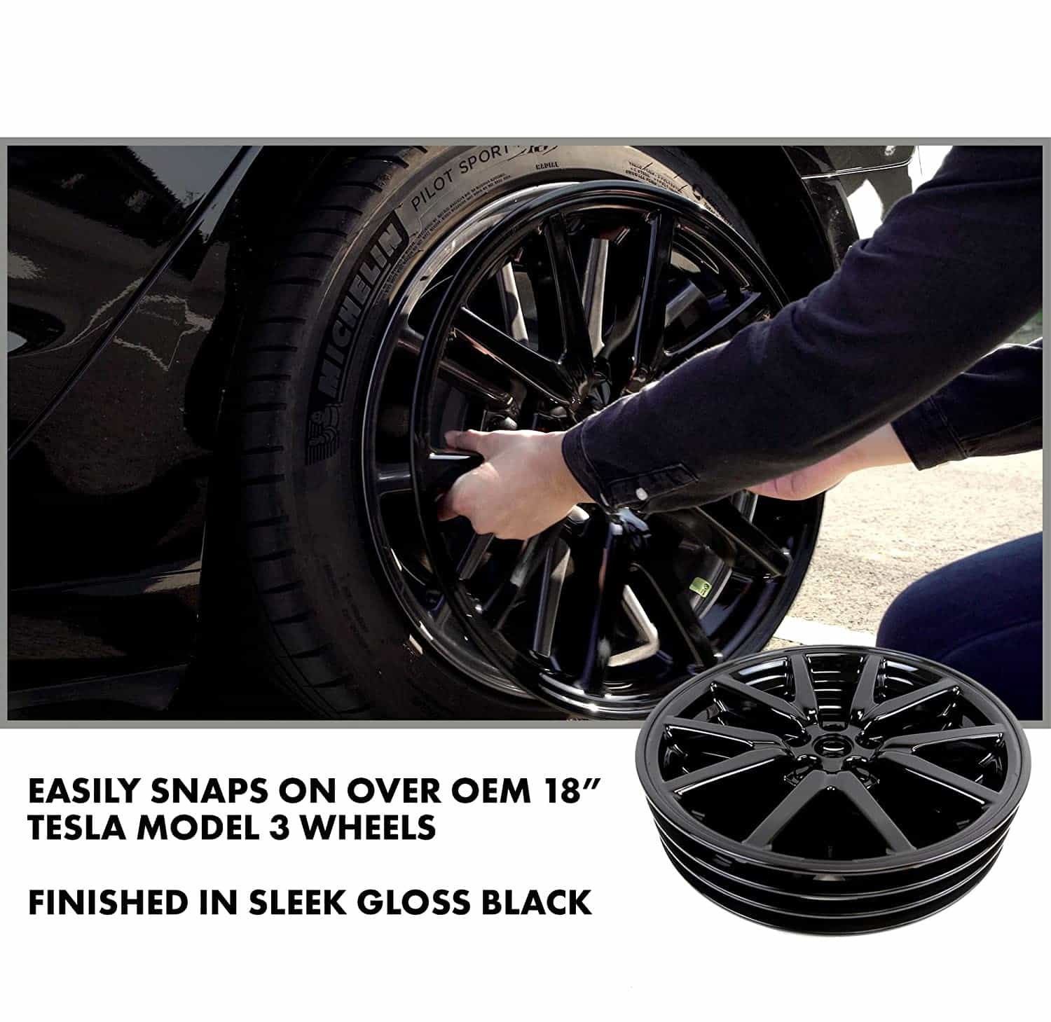 18-Inch Hub Caps fits Tesla Model 3 (4 pcs)