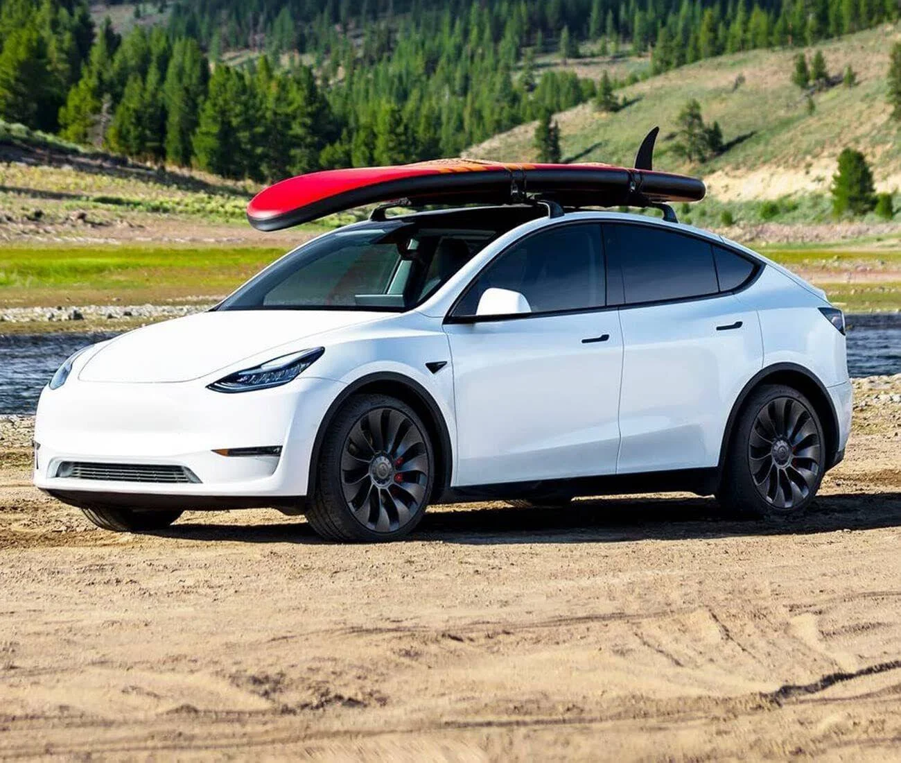 tesla model y roof rack surfboard