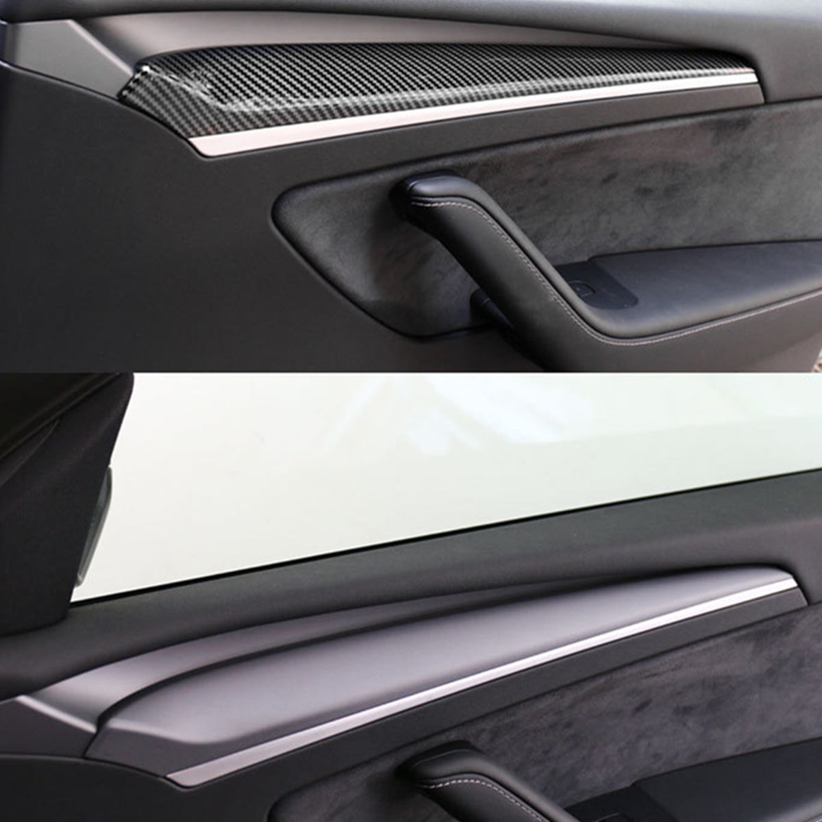 Carbon Fiber Interior Door Panel Cover Trim Fit For Tesla Model 3/Y （2021-2023）