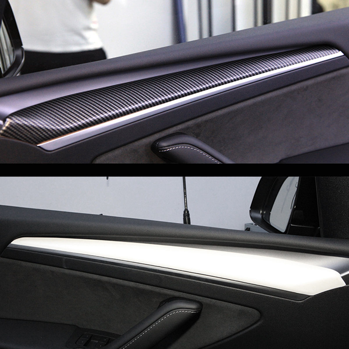 Carbon Fiber Interior Door Panel Cover Trim Fit For Tesla Model 3/Y （2021-2023）