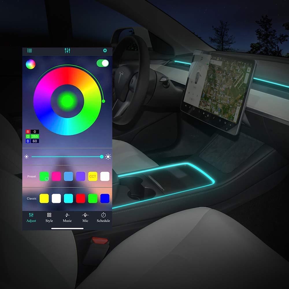 Car Neon Light Center Console Dashboard Light Ambient Lights For Tesla  Model 3 Y