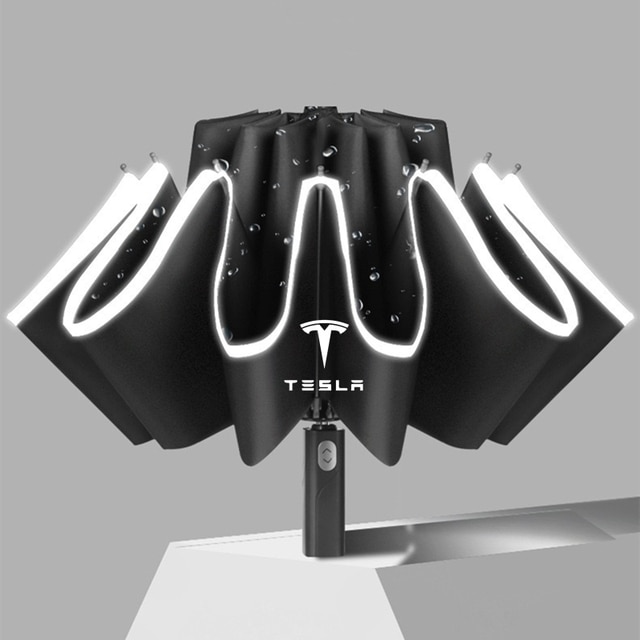 Tesla Umbrella With LED Flashlight Reflective Stripe