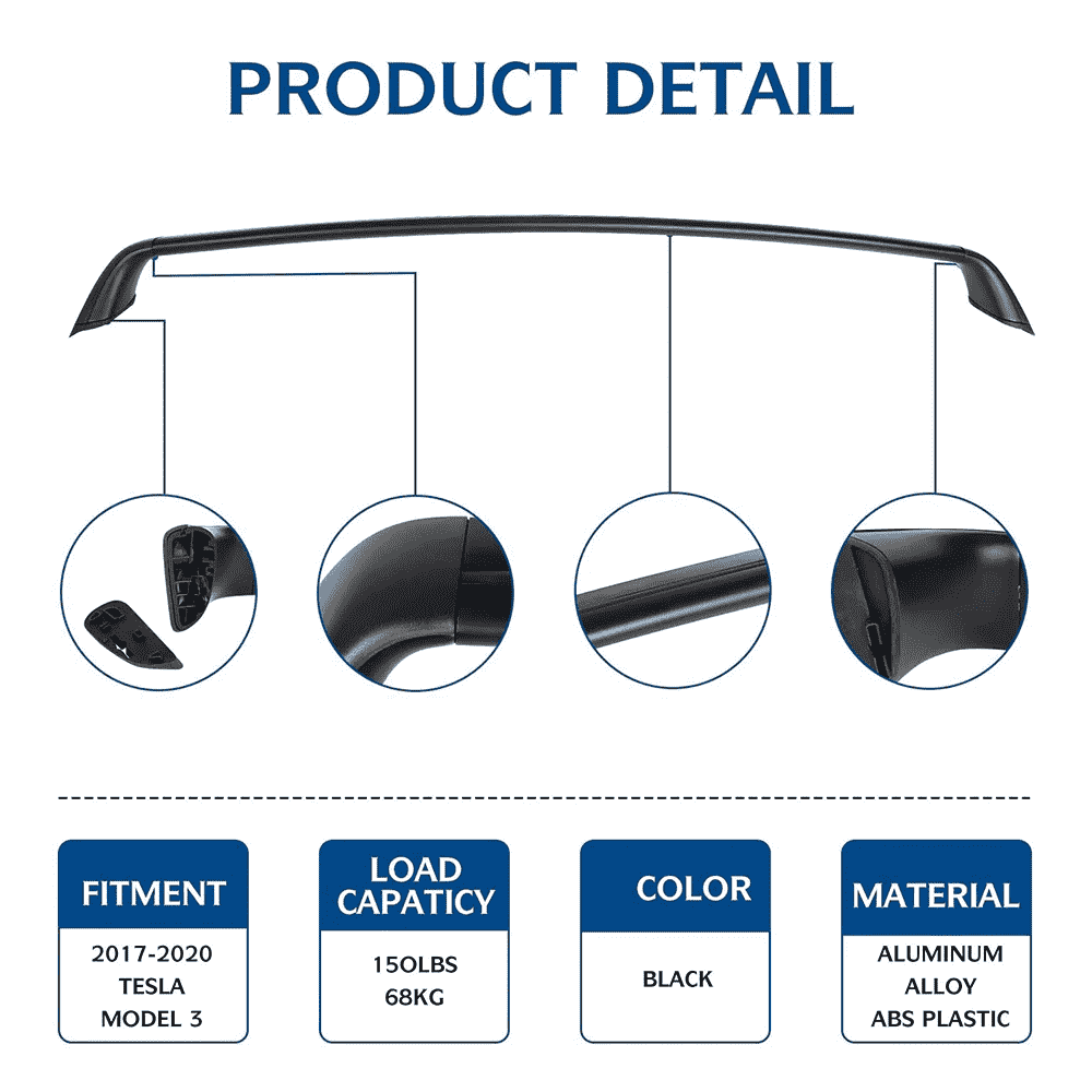 Anti-Theft Lock Equipped Tesla Model 3 Roof Rack (Set of 2) 