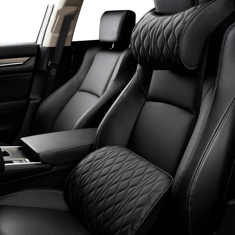 Embroidered Tesla Leather Headrest