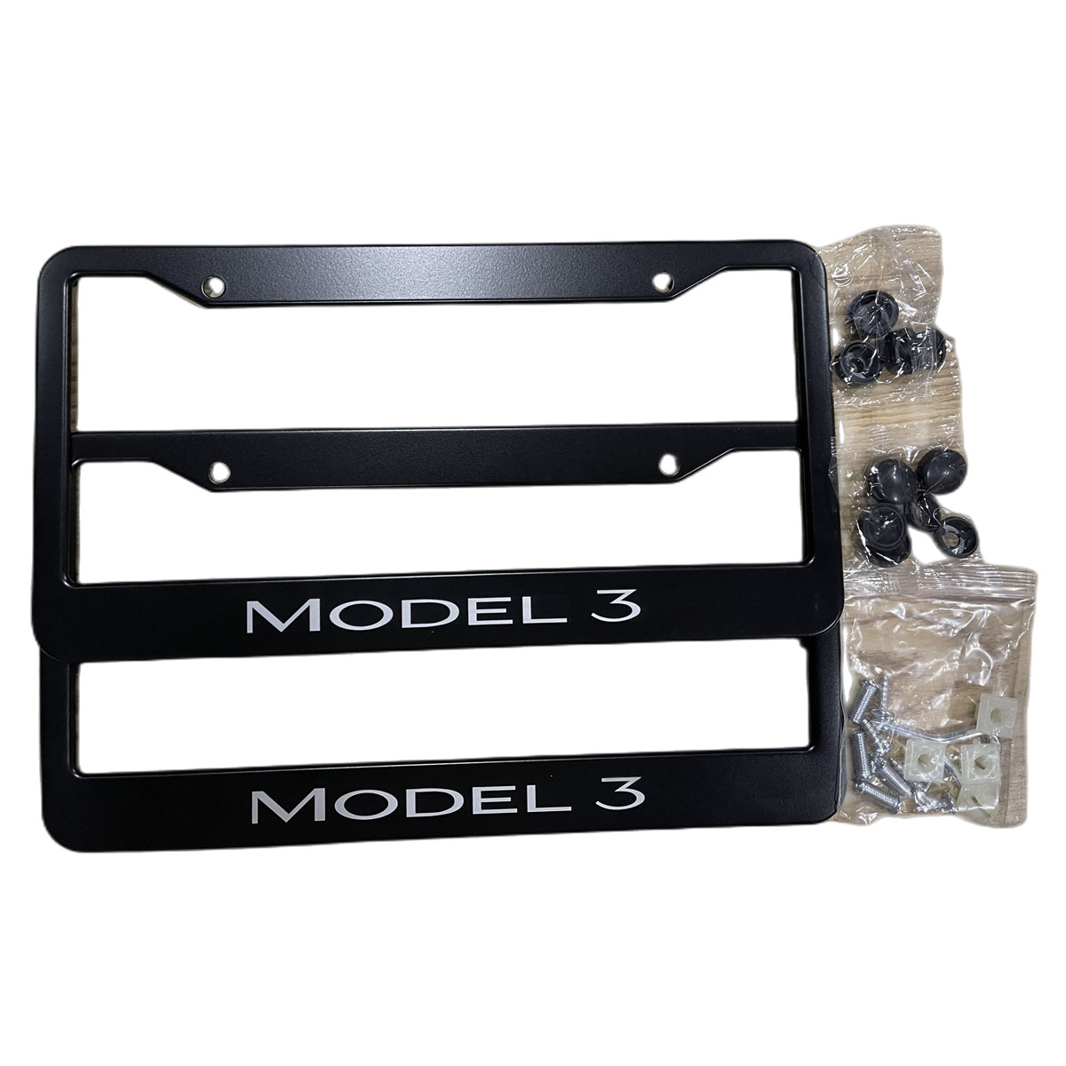 2pcs Tesla Model 3 Black Stainless Metal License Plate Frame