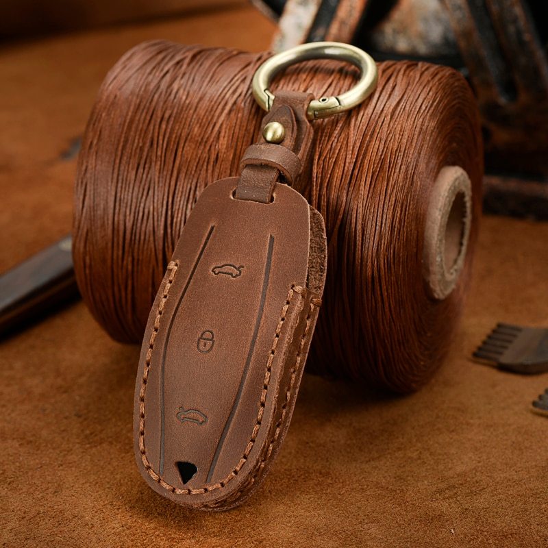 Handmade Leather Tesla Model S 3 X Key Fob Case Cover
