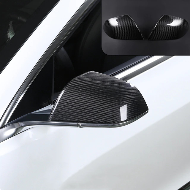 Tesla Model 3 Carbon Fiber Mirror Caps (Set of 2 Covers) - Real Carbon Fiber