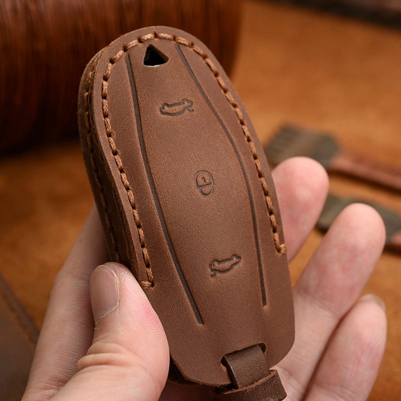 Handmade Leather Tesla Model S 3 X Key Fob Case Cover