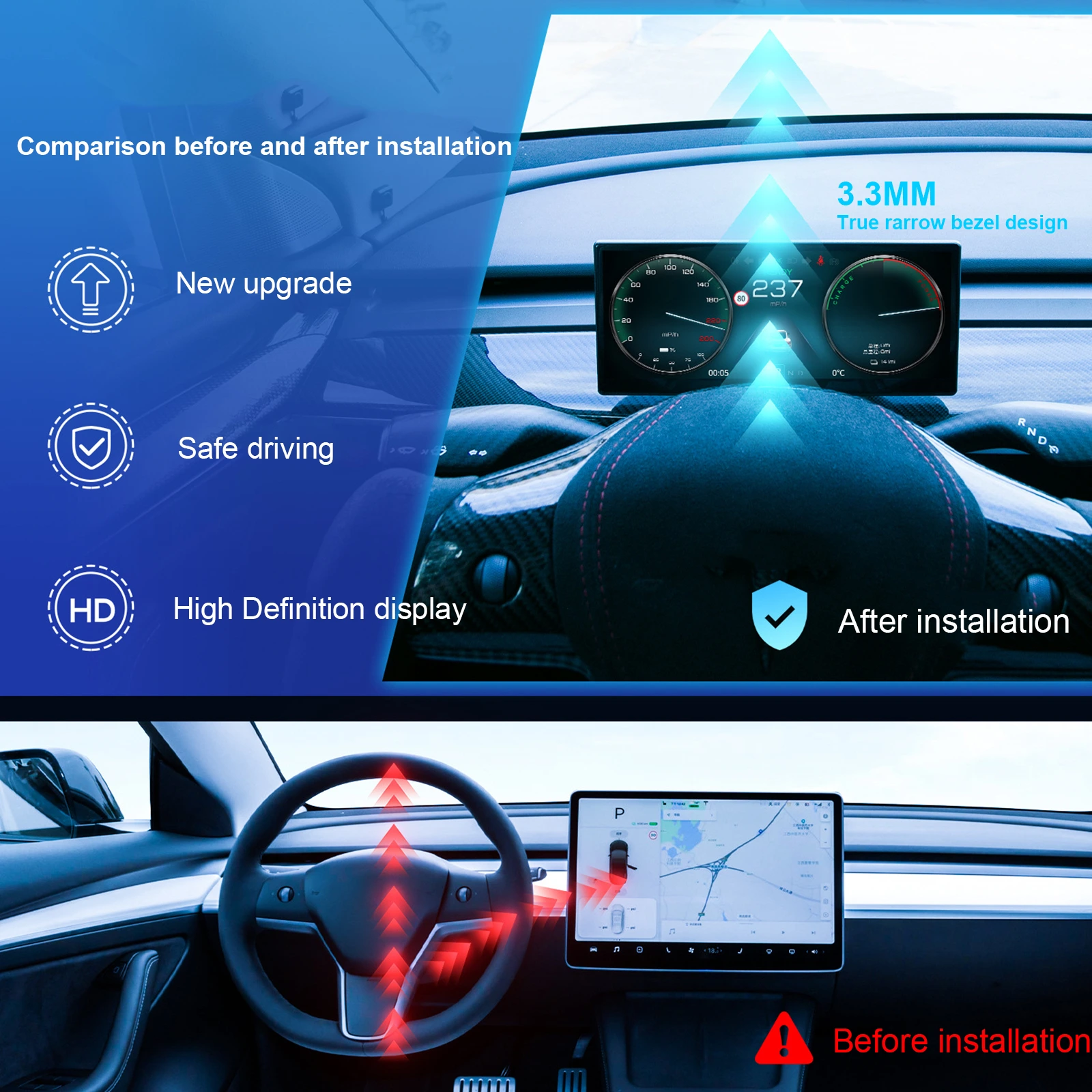 Car Monitor Dashboard Display Car For Tesla Model 3/Y LCD Dashboard