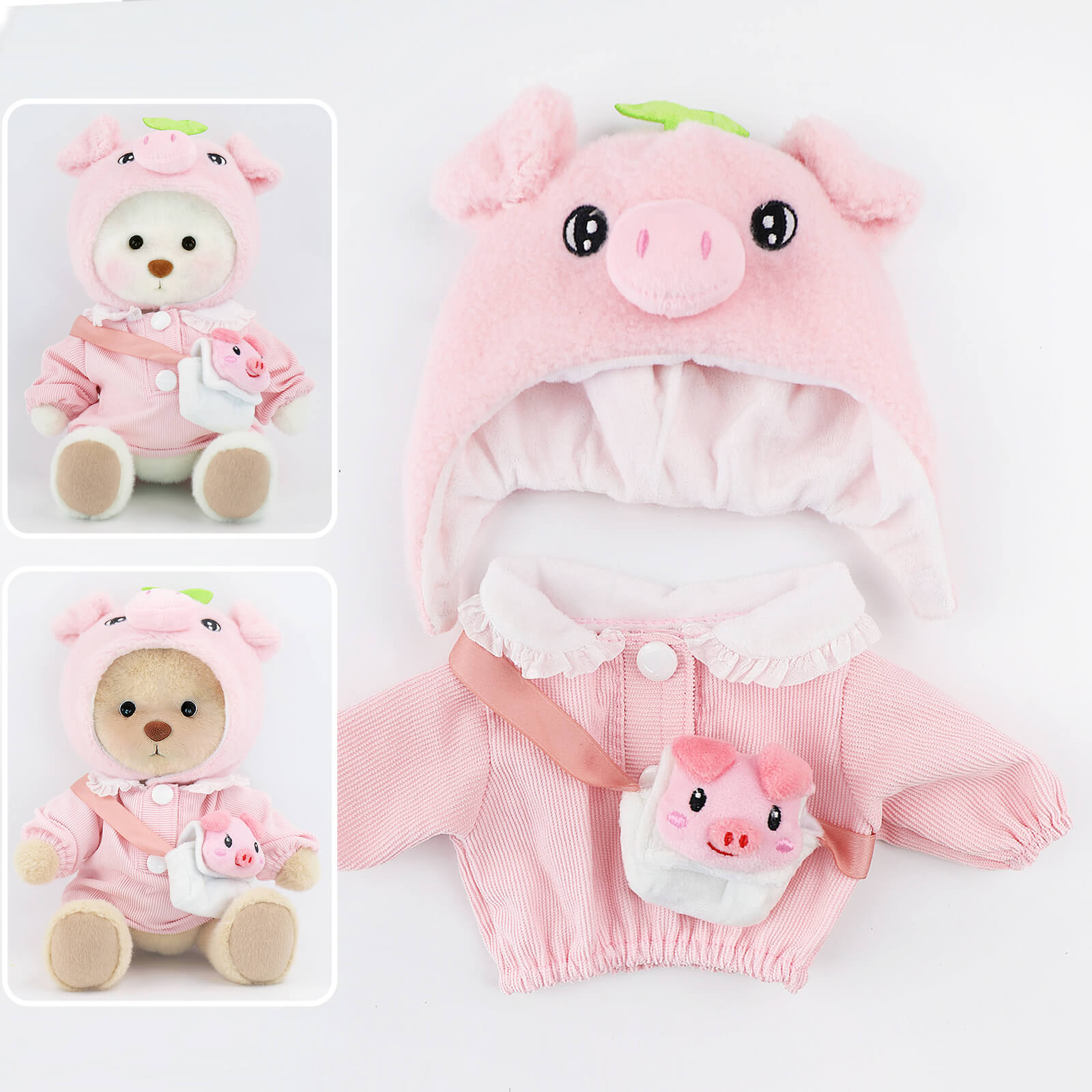 Beddingset.vip-Bedding Bear Outfits-Pink Piggy Set of Three(Outfit Only) | Teddy Bear Clothes-Pink