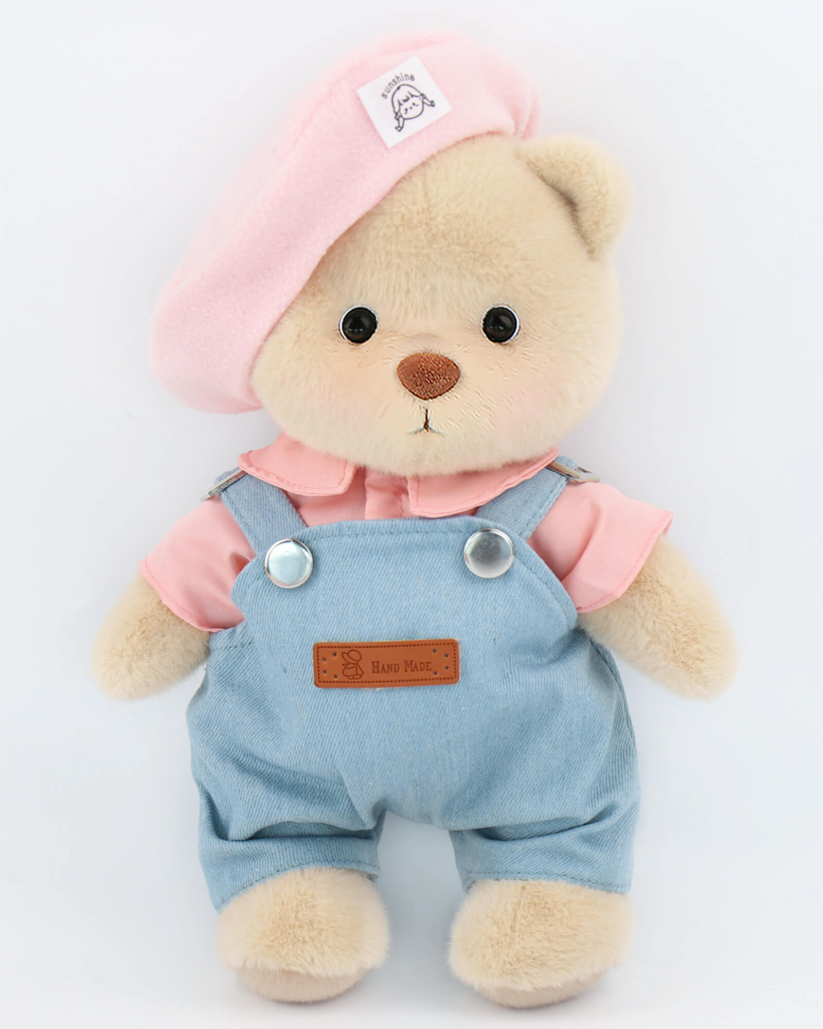 Beddingset.vip-Bedding Bear-Scarlett | Pink Beanie Denim Overalls Bear | Bedding Bear | Teddy Bear-Brown