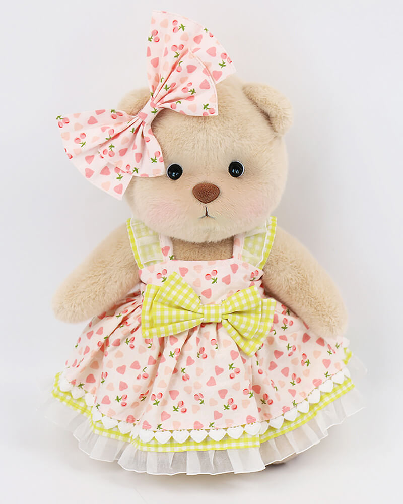 Freya Pink and Green Cherry Dress Bear Bedding Bear Teddy Bear