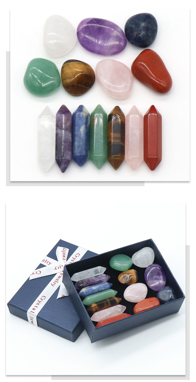 ANKUPON 14 Packs Natural Crystal Hexagonal Column Crystal Yoga Stone Gift Box Decoration,Palm Sized Original Gemstones,DIY Matching Set Gifts for Women Meditation,Collection