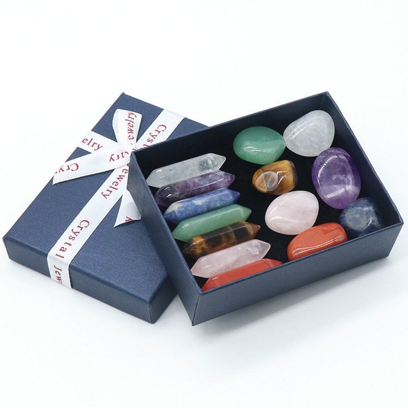 ANKUPON 14 Packs Natural Crystal Hexagonal Column Crystal Yoga Stone Gift Box Decoration,Palm Sized Original Gemstones,DIY Matching Set Gifts for Women Meditation,Collection