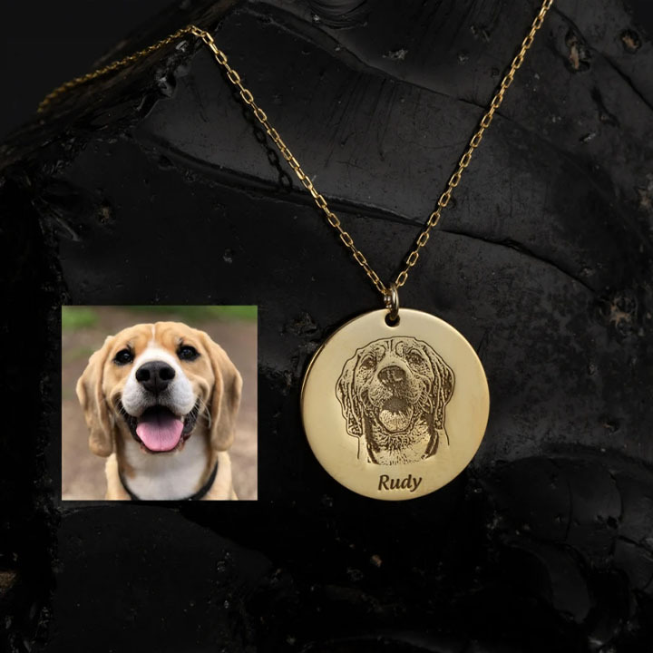 Pet Photo Necklace in Sterling Silver, Pet Memorial Gift, Dog Necklace, Engraving Pet Necklace, Pet Remembrance Jewelry, Gift for Pet Lover