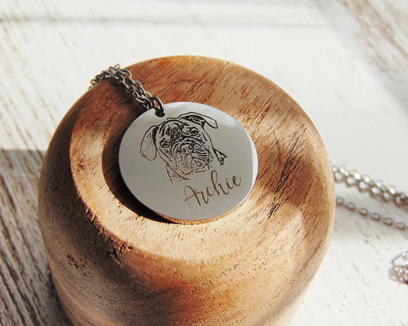 Pet Photo Necklace in Sterling Silver, Pet Memorial Gift, Dog Necklace, Engraving Pet Necklace, Pet Remembrance Jewelry, Gift for Pet Lover