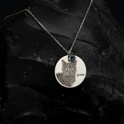 Pet Photo Necklace in Sterling Silver, Pet Memorial Gift, Dog Necklace, Engraving Pet Necklace, Pet Remembrance Jewelry, Gift for Pet Lover