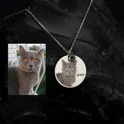 Pet Photo Necklace in Sterling Silver, Pet Memorial Gift, Dog Necklace, Engraving Pet Necklace, Pet Remembrance Jewelry, Gift for Pet Lover