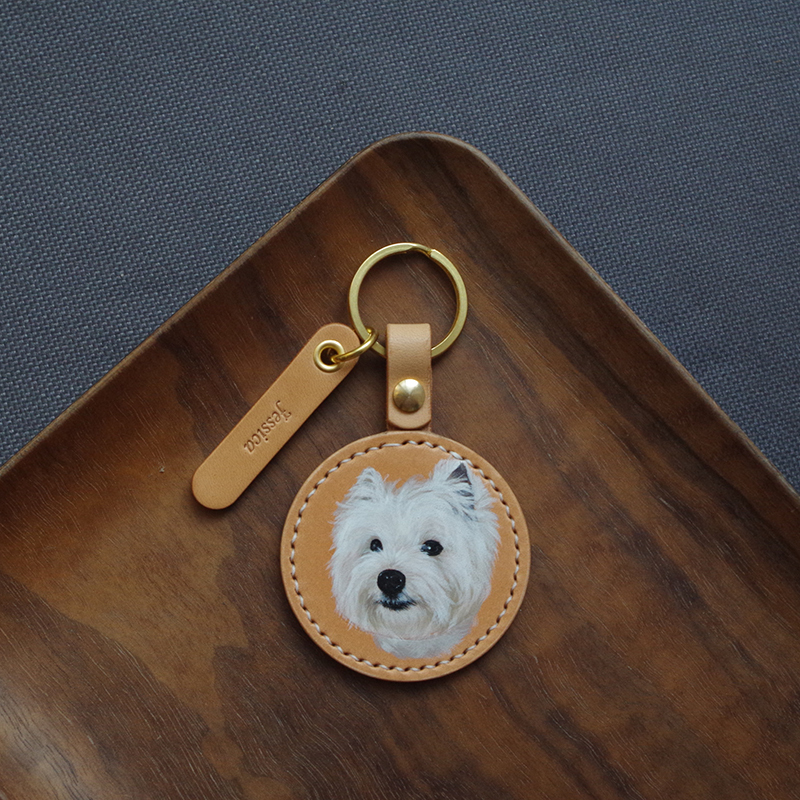 Cowhide Custom Photo Pet Souvenir Keychain  (Regular Production Time：1-2 months)