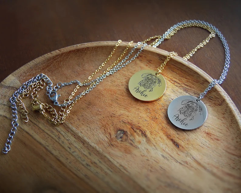 Pet Photo Necklace in Sterling Silver, Pet Memorial Gift, Dog Necklace, Engraving Pet Necklace, Pet Remembrance Jewelry, Gift for Pet Lover