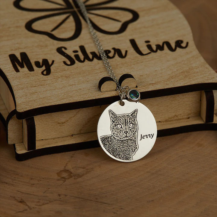 Pet Photo Necklace in Sterling Silver, Pet Memorial Gift, Dog Necklace, Engraving Pet Necklace, Pet Remembrance Jewelry, Gift for Pet Lover